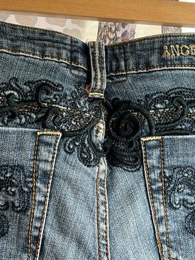 Angels Blue Jeans with Black Embroidered Waist Detail